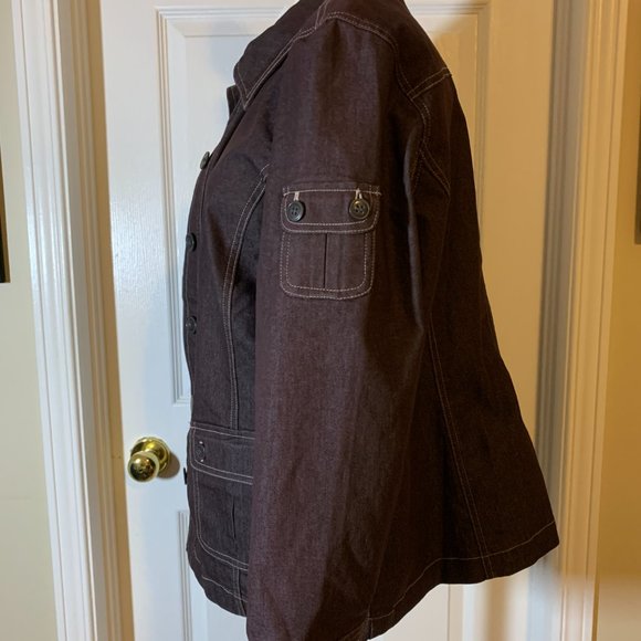 Lindor Petite Size 14 Jacket, dark denim,  long sleeves, buttons and collar - Picture 4 of 12